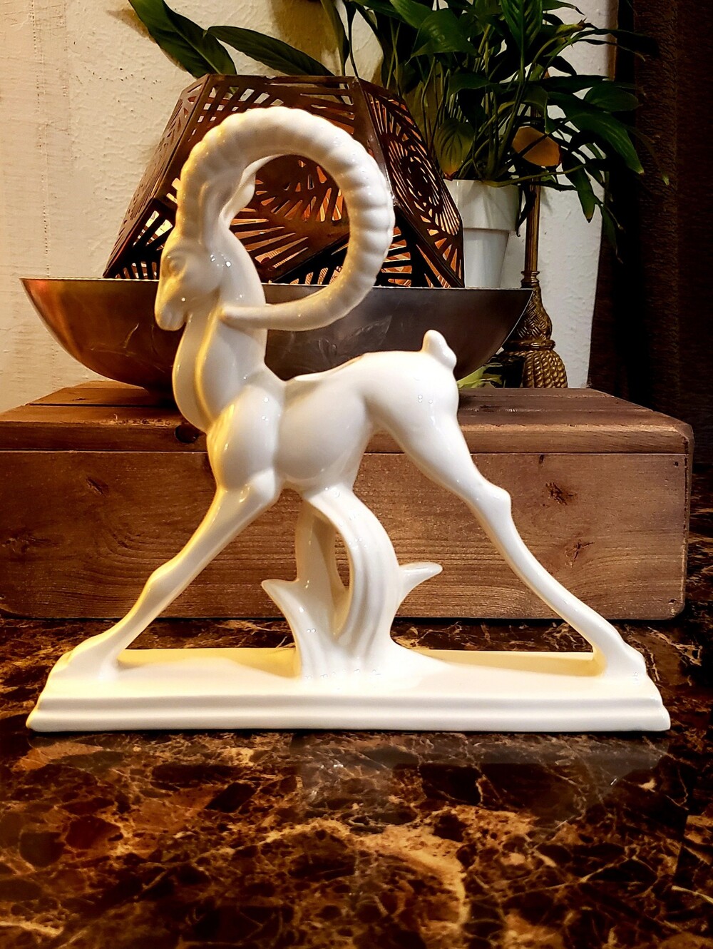 MCM Art Deco Glazed Fitz & Floyd Japan Gazelle Ram Candle Holder Statue